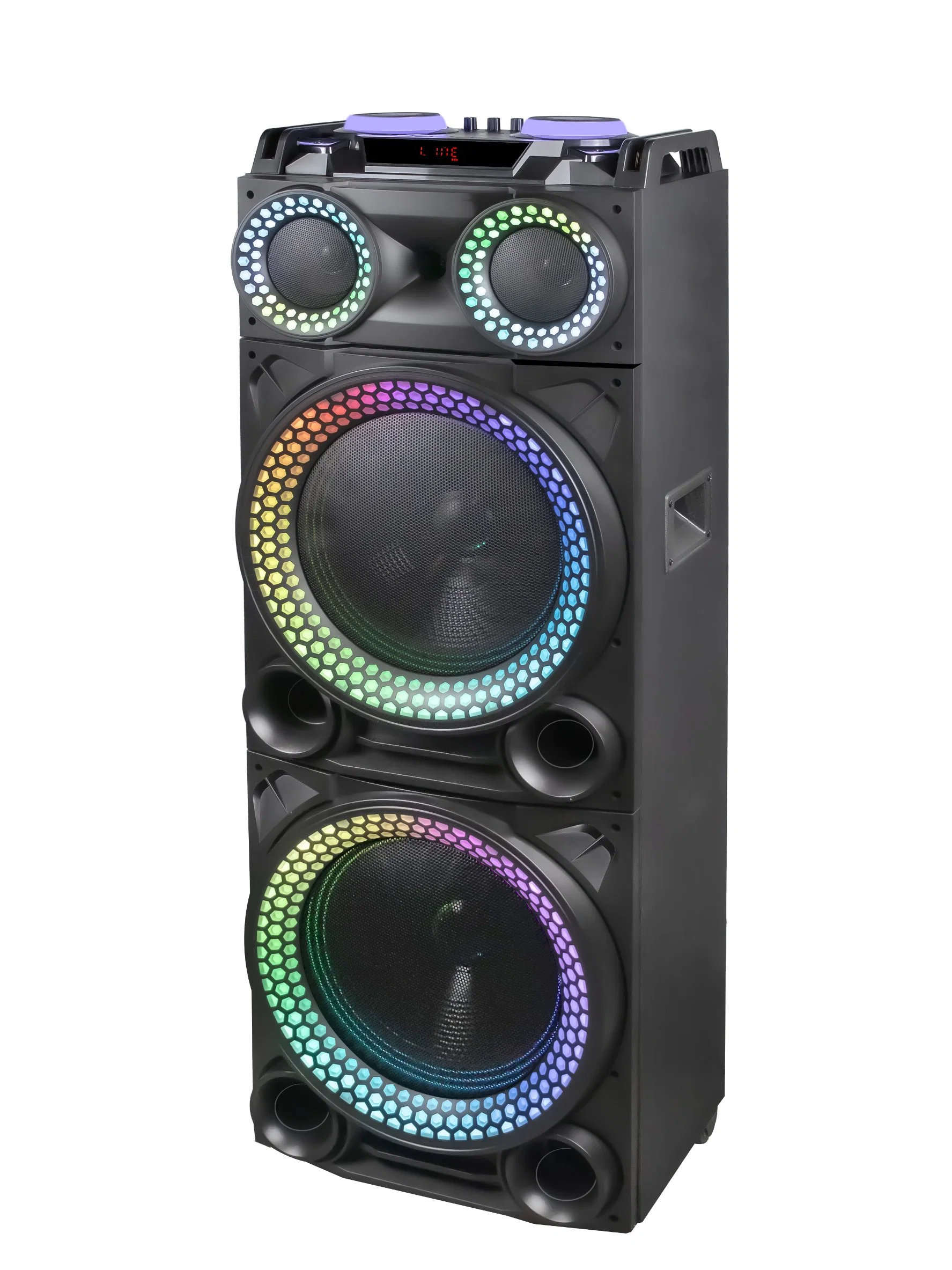 Coluna subwoofer dupla de 12 polegadas com LED rotativo e Bluetooth Party Altifalante