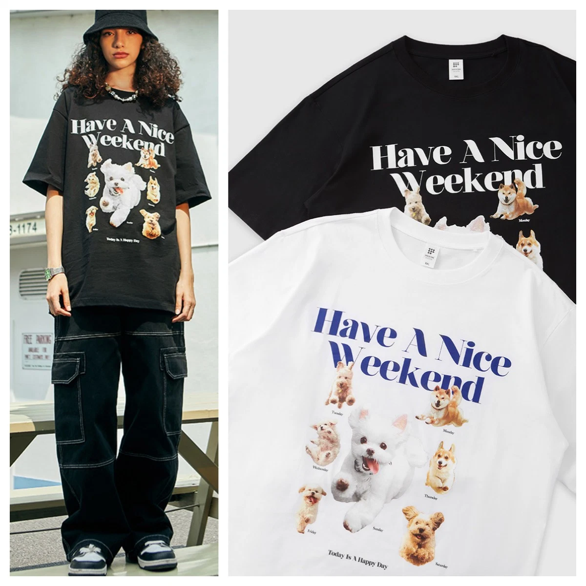 Heavy Weight 220GSM 100% Coton Oversized High Street Col Rond Dog Letter Print vêtements pour hommes.