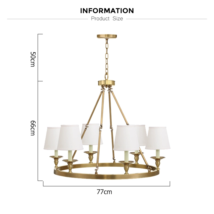 6 lustre de ferme clair suspension classique éclairage Bronze plafond industriel Luminaire avec abat-jour en tissu beige