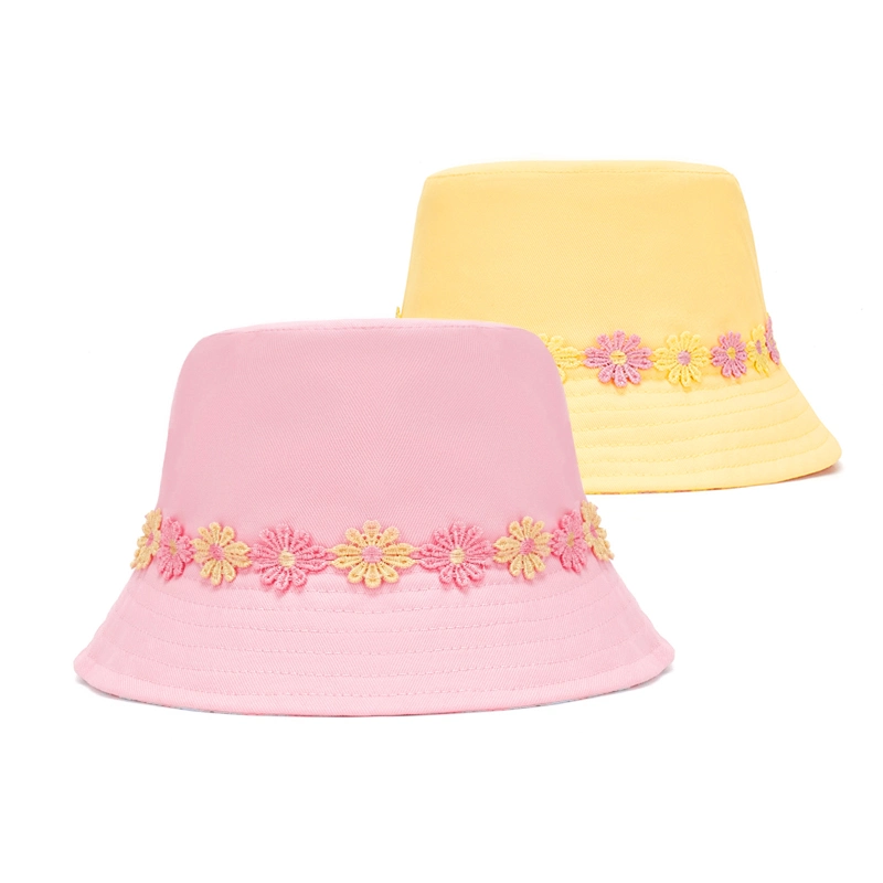 Flower Windproof Rope Custom Cotton Summer Outdoor Children Bucket Hat Fisherman Hat