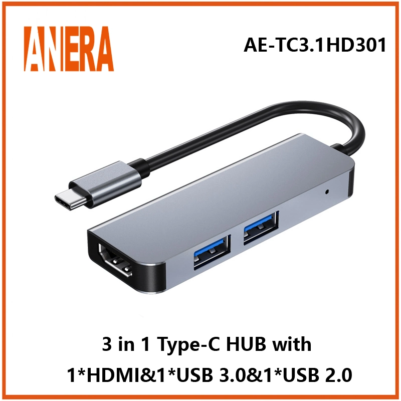 Anera High Performance 3 in 1 Multifunction USB C Portable Type C Hub Adapter Hub Converter with 3.0/2.0 USB Hub and HDMI