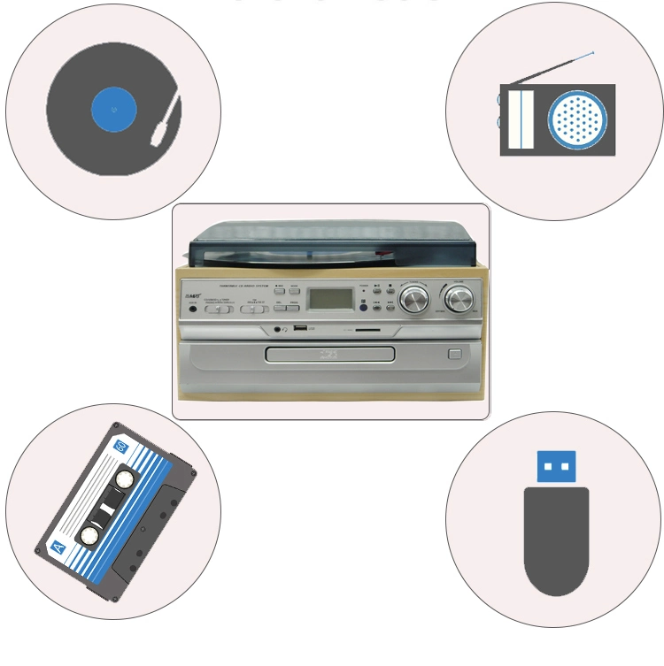 Sistema de sonido portátil con plataforma giratoria, cartucho y reproductor de casetes