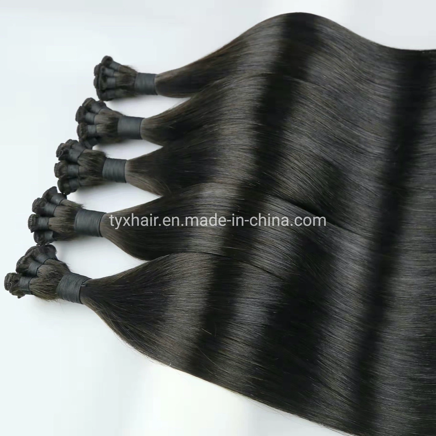 100% Raw Unprocessed Burmese Russian Remy #1b Natural Black Straight Hand-Tied Human Hair Weft with Double Drawn Thickness