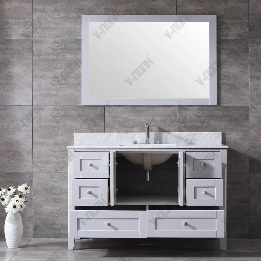 48 pulgadas de alta calidad encimera de mármol de Carrara moderno gabinete de vanidades de baño