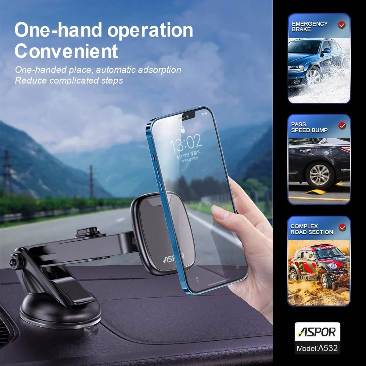 Car Bracket Phone Holder Plastic+ Silicone Material Stronger Agnetic Car Holder for Aspor