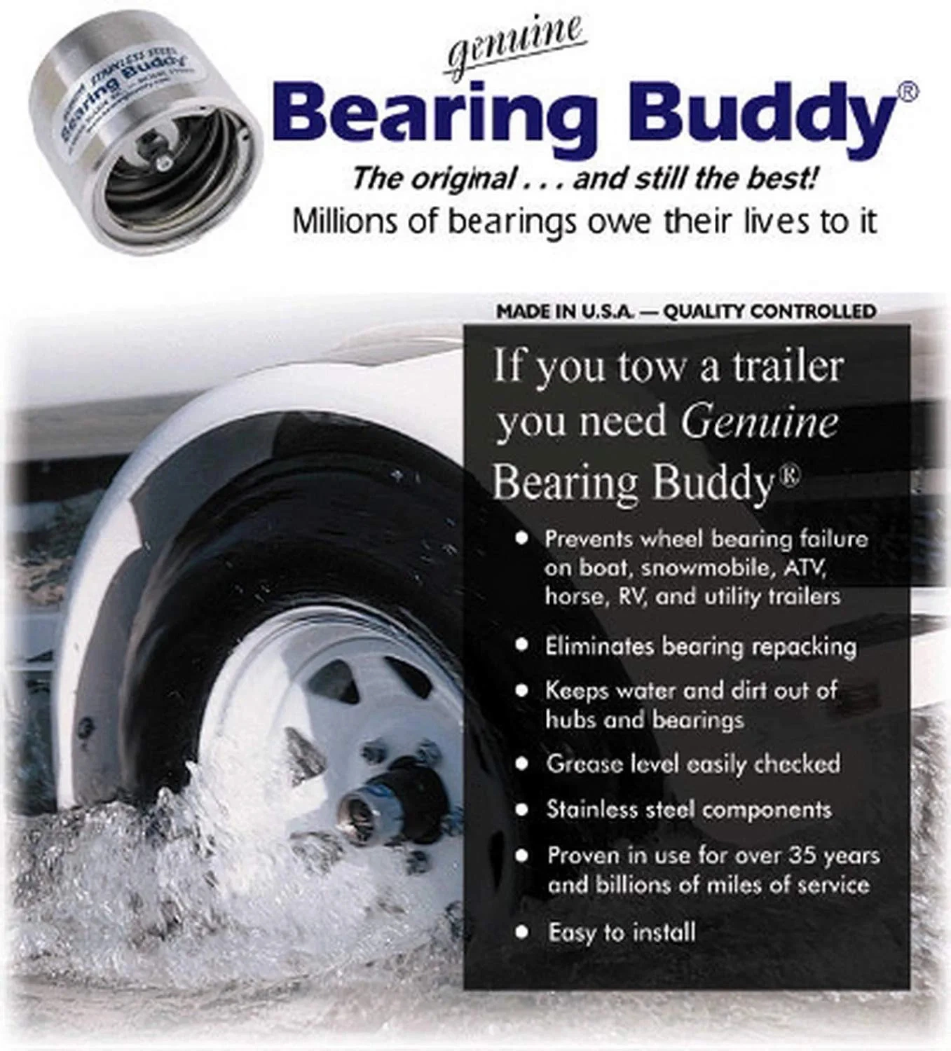 2.441inch Stainless Steel Boat Trailer Bearing Buddy with Protective Bra - Wheel Center Caps