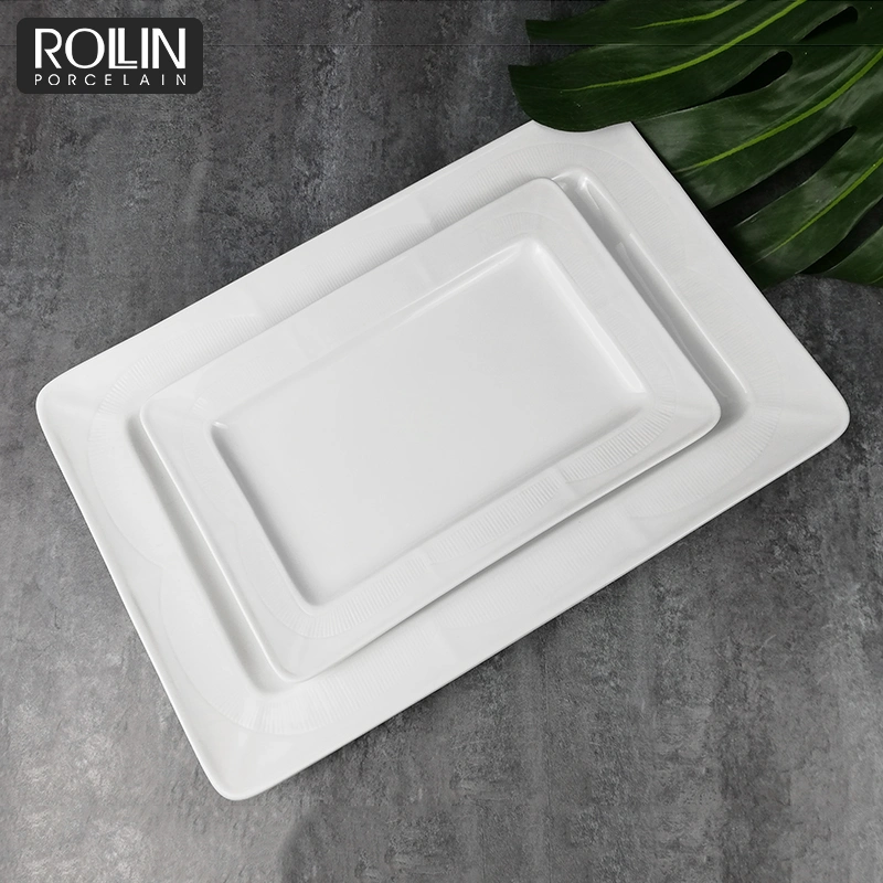 Durable Rectangular Plates White Porcelain Serving Tray