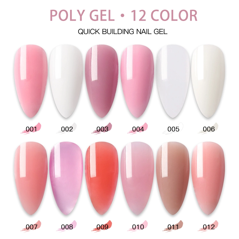 HS Poly Acryl Gel Proveedor Etiqueta Privada Profesional 12 Colores Muestras Gratis UV Poly Esmalte de Uñas en Gel para Extensión.