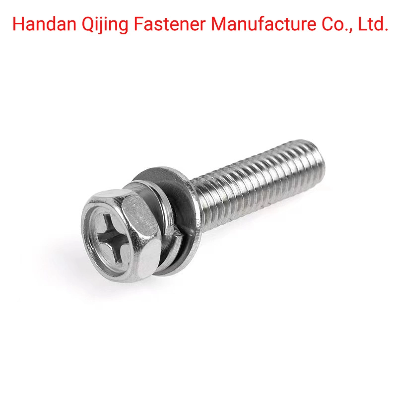 Cross Recessed Hex Head Combination Assembling Screw Assembly Screw with Washer and Spring Washer Carbon Steel Q235