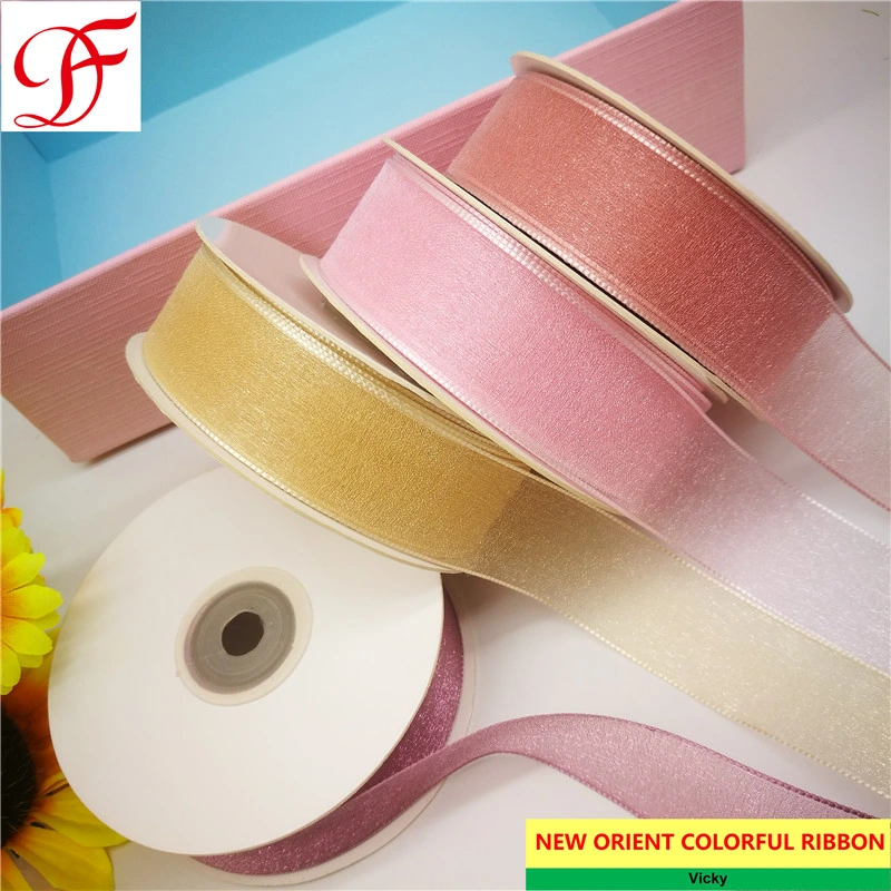 Korea Shining Organza Ribbon Grosgrain Ribbon Gifts Ribbon Taffeta Metallic Hemp Ribbon with Shrinking Packing for Gifts