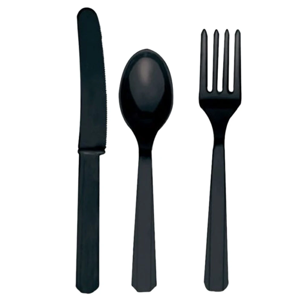 Disposable Tableware Black Knife Dinner Spoons Serving Lengthen Plastic Forks