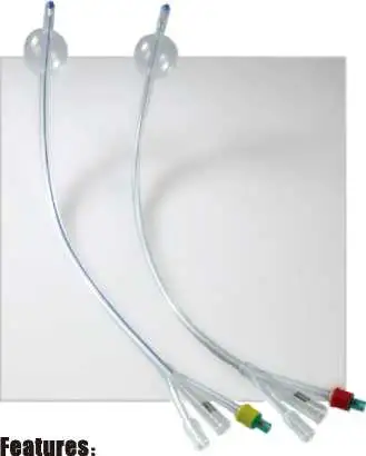 Catéter de silicona Foley hidrófilo, estándar de 3 vías