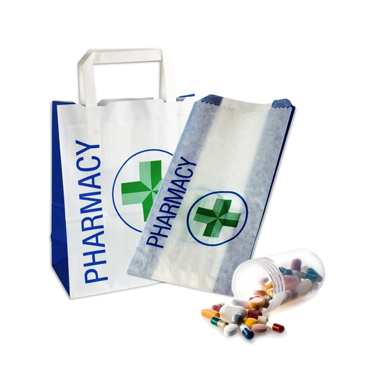 Custom Printed Size Logo Printing Retail Sos Pharmacy Kraft Paper Prescription Bags for Medicine Bus Ship Air Sickness