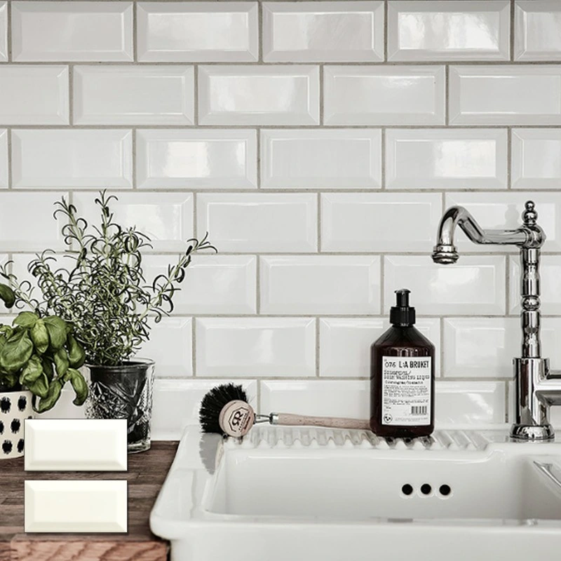 Super Black and White 3X6 Inches Bathroom Kitchen Beveled Glazed Ceramic Subway Wall Tile and Floor Tile