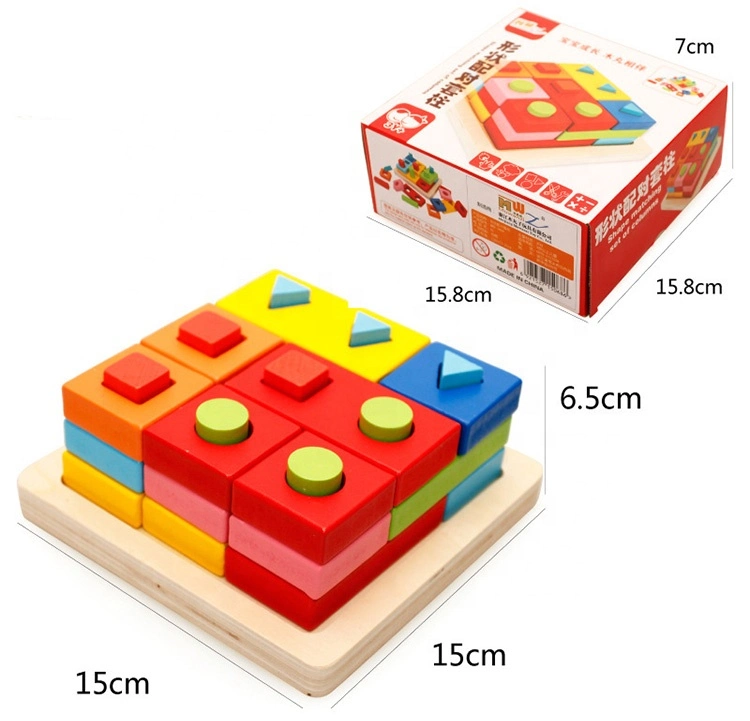 Early Childhood Educational Wisdom Geometric Four Sets of Columns Wooden Building Sorting Block Toys