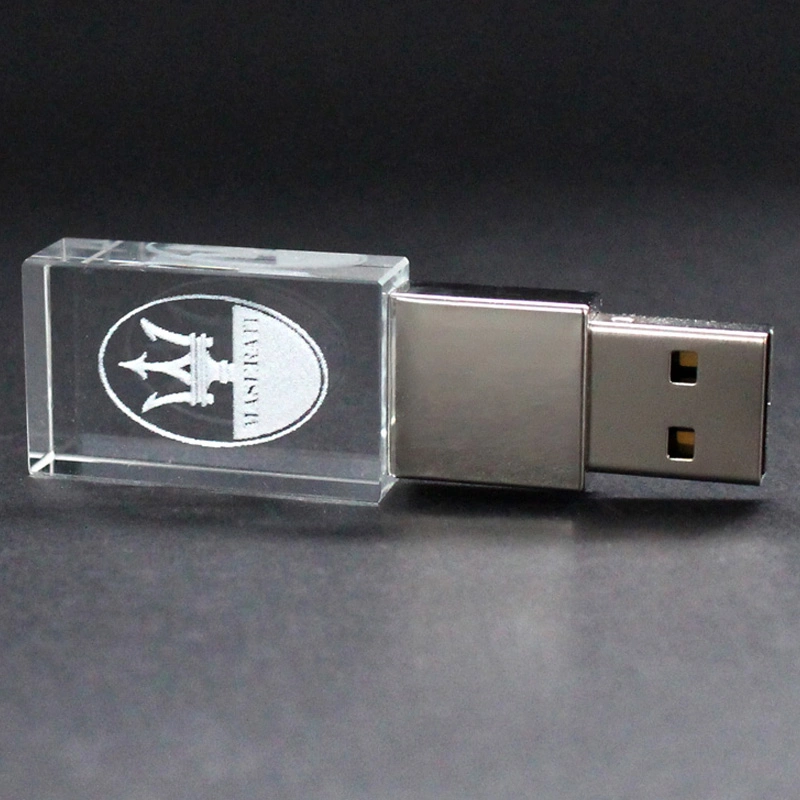 High Quality Custom 3D Logo Crystal USB with LED Light Flash Memory USB Stick