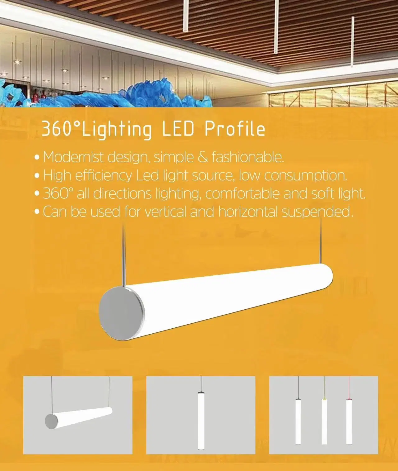 Durchmesser 70mm 360 Strahlwinkel Runde Decke LED-Rohr hängend Röhrenförmige Leuchte mit CE RoHS