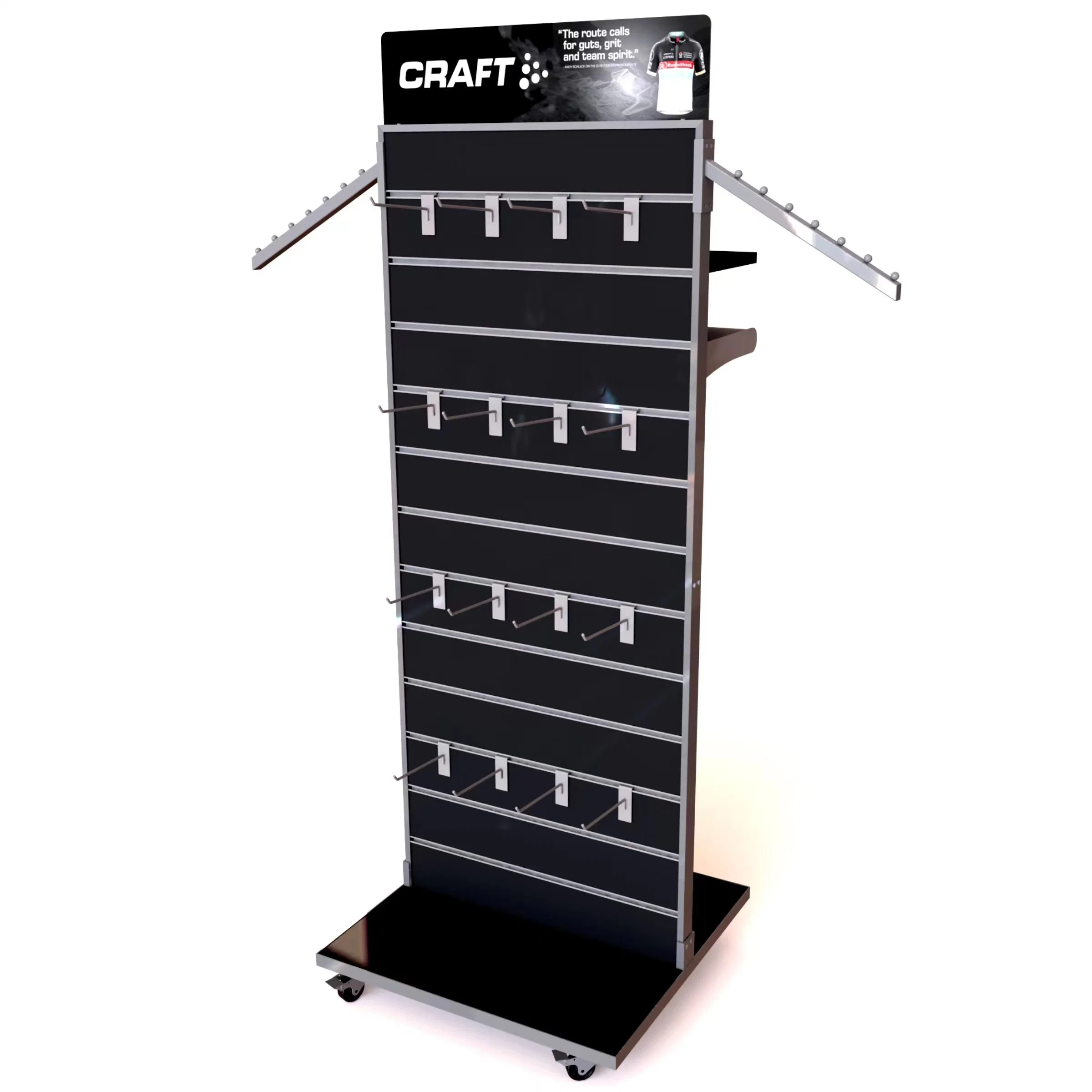 Custom MDF Double Sided Slatwall Display Rack with Caster (Rotate)