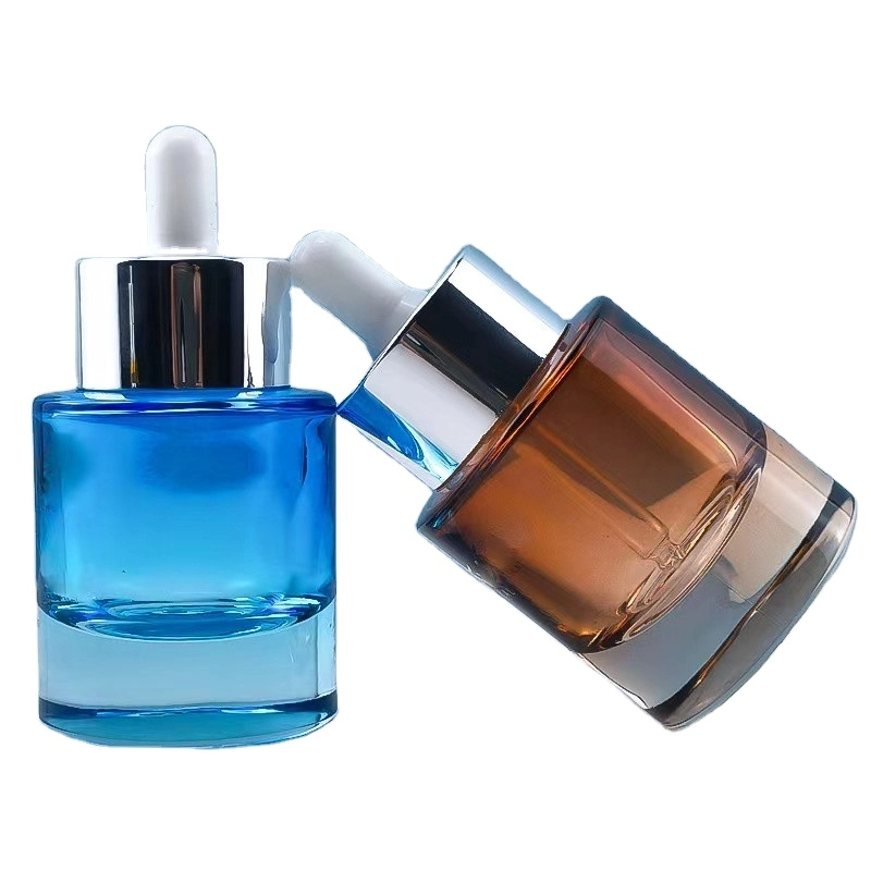 30ml Cosmetic Container Custom Color Flat Shoulder Frosted Glass Essential Oil Liquid Packaging Travel Dropper Bottle