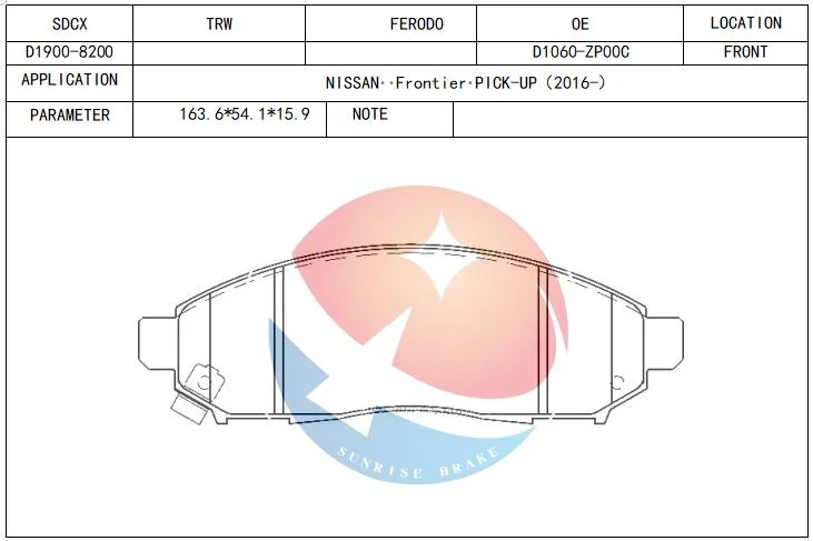 Sdcx D1990 9219-D1990 Ceramic Brake Pads with Obvious Cooling Effect