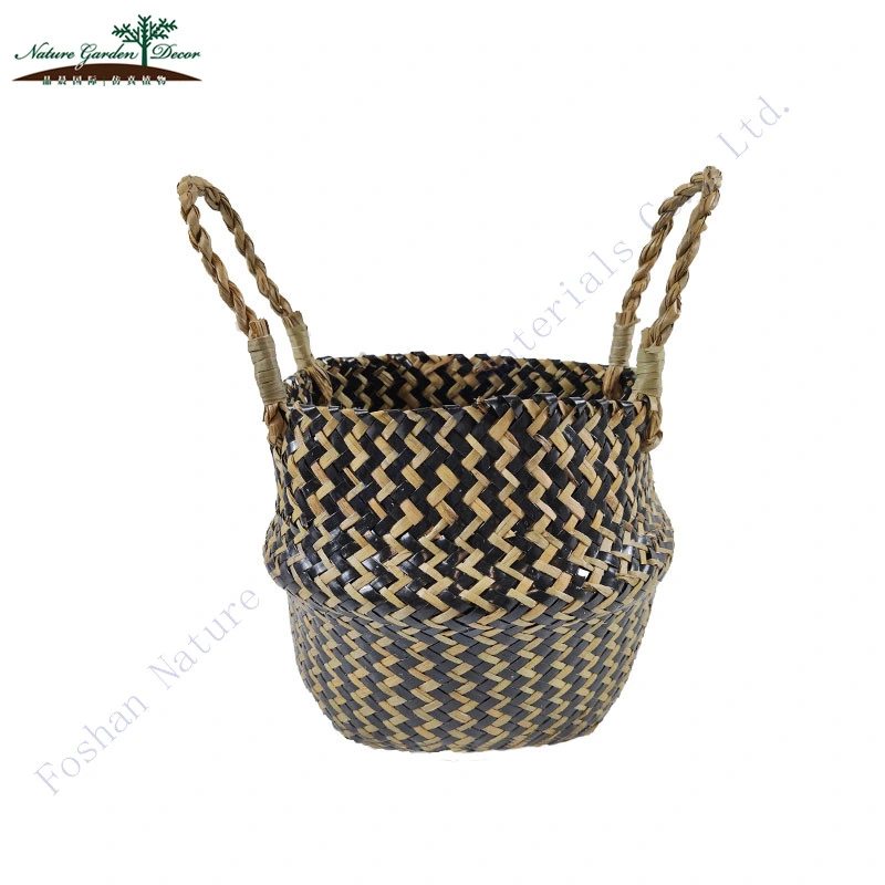 Wholesale/Supplier Pink Stoage Belly Basket with Handles Pinic Mini Seagrass Baskets