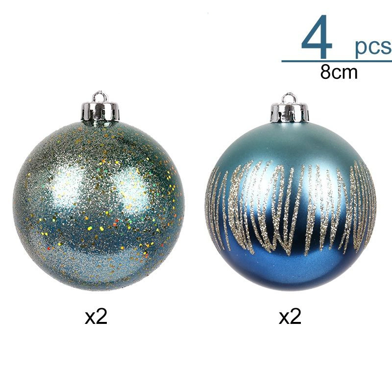4PCS 8cm Blue Series Color Christmas Plastic Ball Ornaments