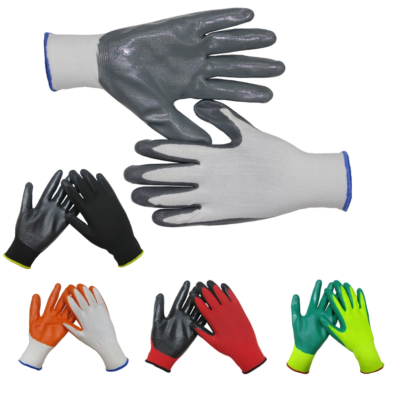 Nylon Polyester Seamless Nitrile Coated Safety Work Gloves Guantes Luvas CE 3121X