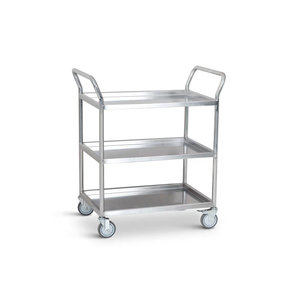 Smile Stainless Steel Equipment Kitchen Double Bowl Collecting Catering Food Trolley Restaurant Dining Service Cart