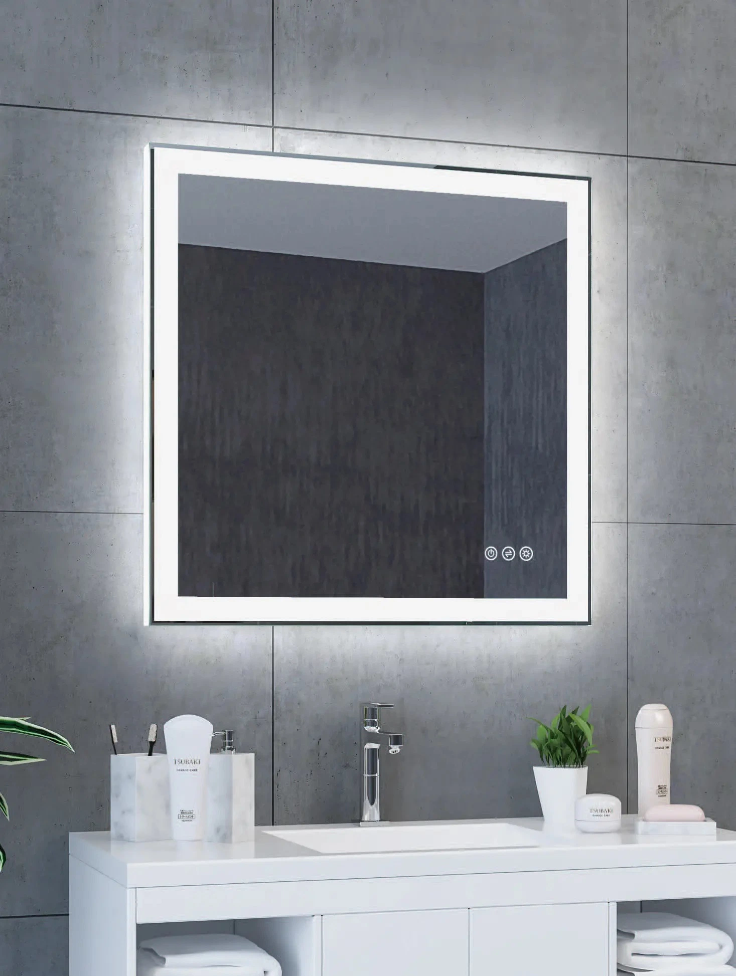 Miroir intelligent mural rond à LED moderne OEM avec interrupteur tactile pour salle de bains et éclairage LED.