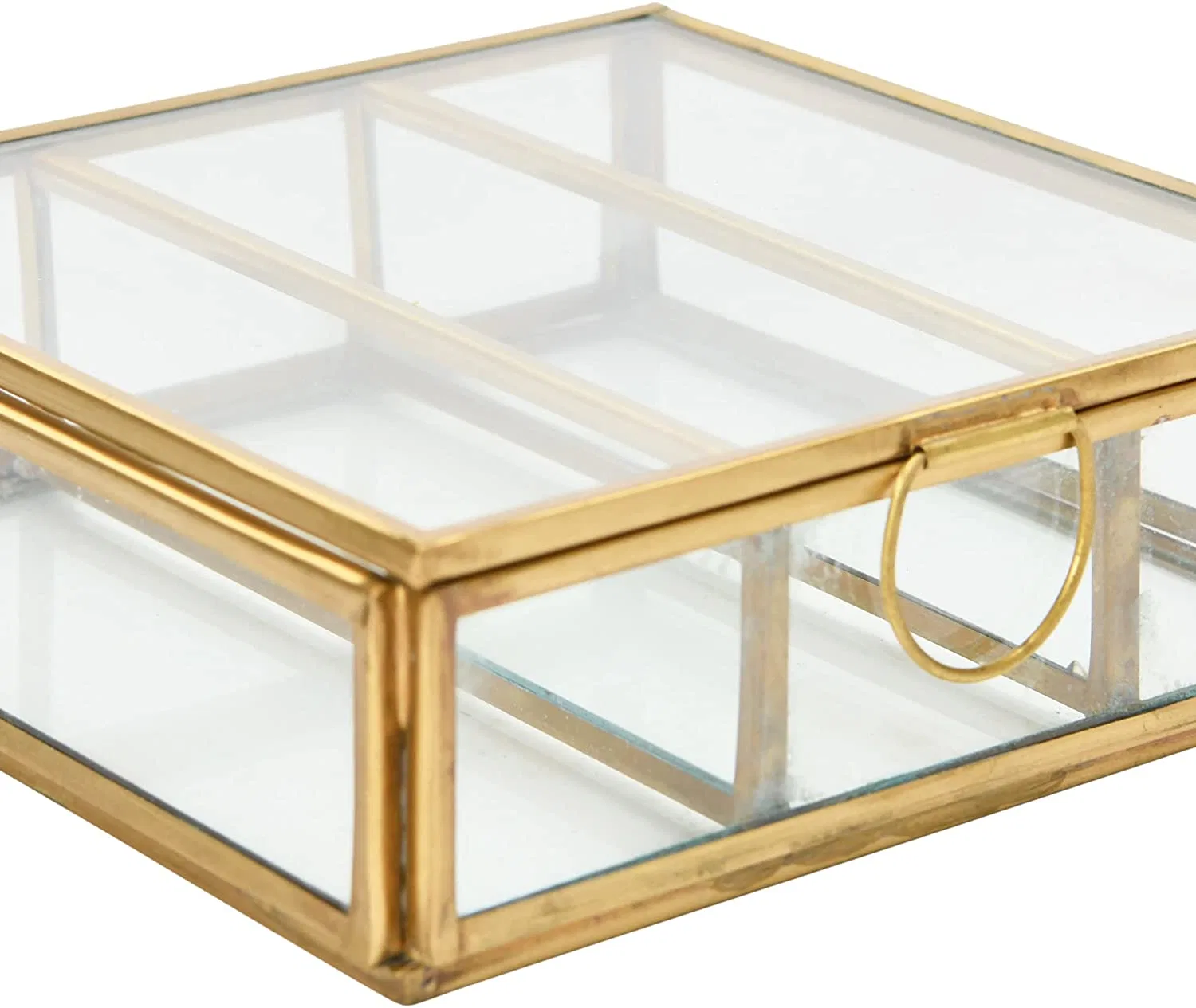 Coffret à bijoux en verre de stockage avec bord doré pour décoration maison