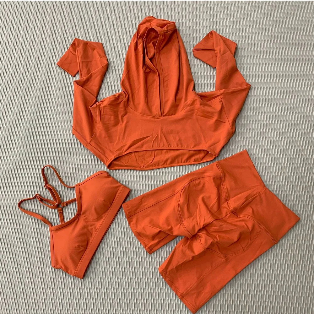 Yoga Set Tight Fitness Short Solid Color Sports Bra Shorts Three Piece Set