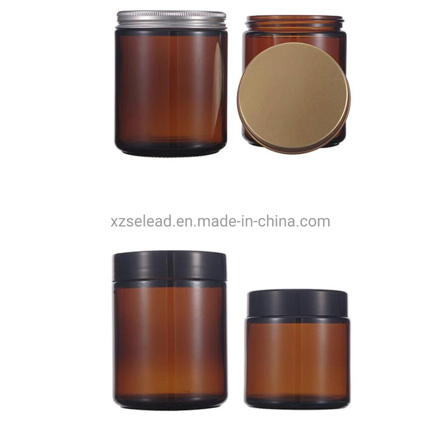 Empty 8 Oz Round Amber Glass Candle Jar with Metal Lids for Candle Making Food Storage Containers