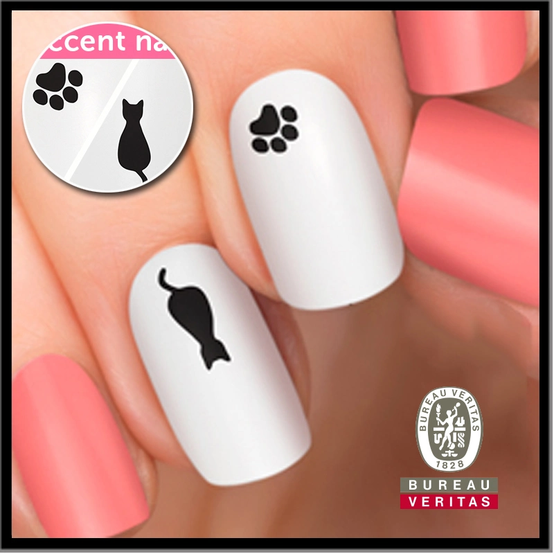 Black and White Nail Art Featuring a Sweet Kitty and Paw Print Art Nail Sticker