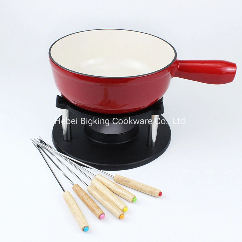 Enameled Chocolate Fondue Pot Set Cast Iron Mini Raclette Cheese for Party