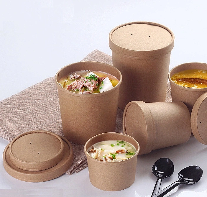 Disposable Snack Container 1300ml Lid Hot Sell Custom Eco Friendly Salad Soup Cup Kraft Paper Bowl with Lid