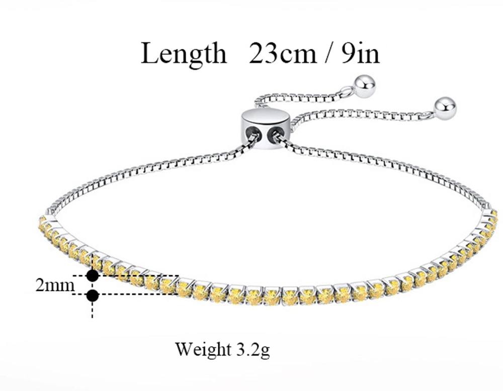 925 серебристые украшения желтый циркон 2мм регулируемый теннисный корт цепь браслет