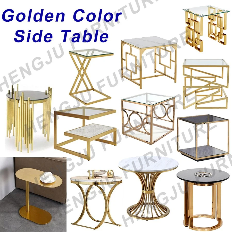 Móveis da sala de estar - mesas de café de mármore - redondas de aço inoxidável Mesa de final Luxury Modern Side Table for Sale Wedding Table Sofá mesa Golden