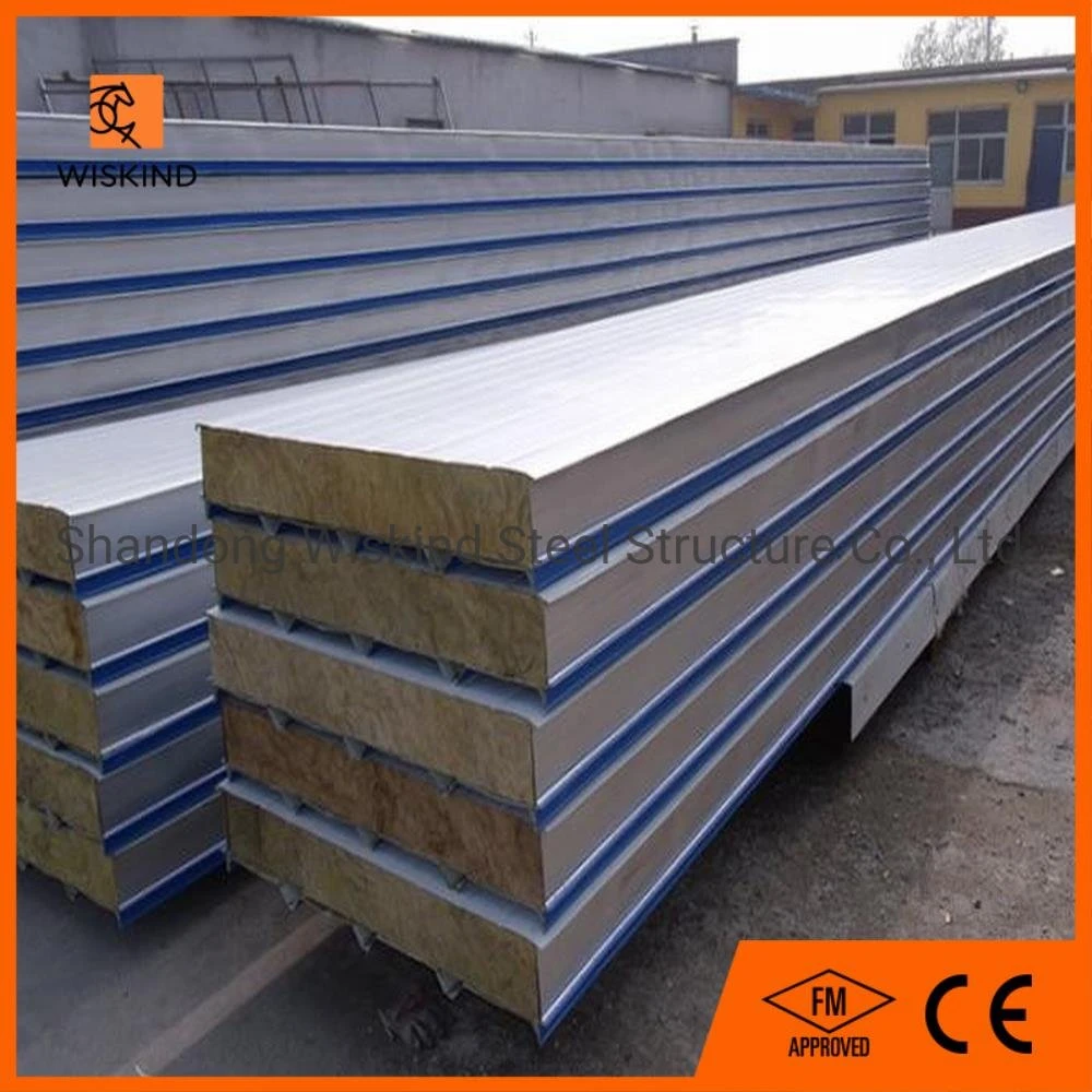 Fire Resistance/Sound Absorption Glass Wool Rock Wool PU Wall/Roofing Panel Composite Board for Steel Building with ISO