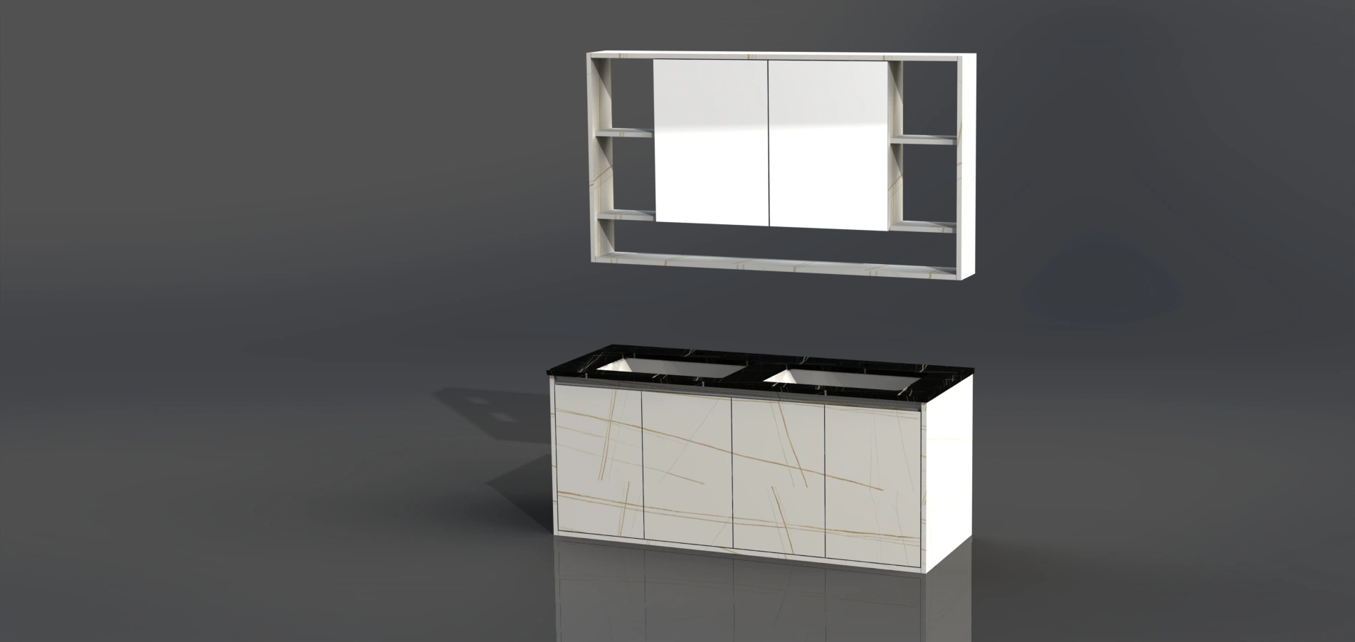 Morden Stylish Thick Edge Bathroom Vanity Furniture with Mirror & Basin