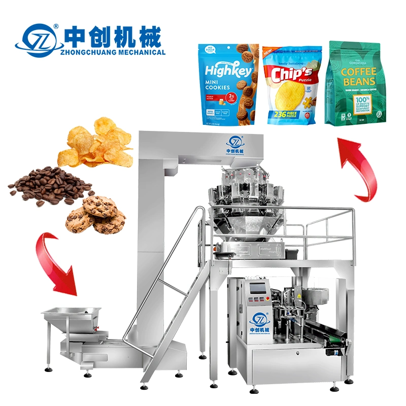 Custom Automatic Rotary Doypack Premade Stand up Pouch Bag Dessert Potato Chips Food Plastic Bag Filling Coffee Bean Packaging/Packing Machine