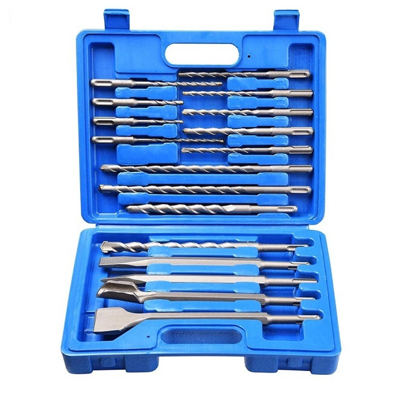 17PCS Electric Hammer Drill Bit Set SDS Chisel Plastic Box Drilling Grooving