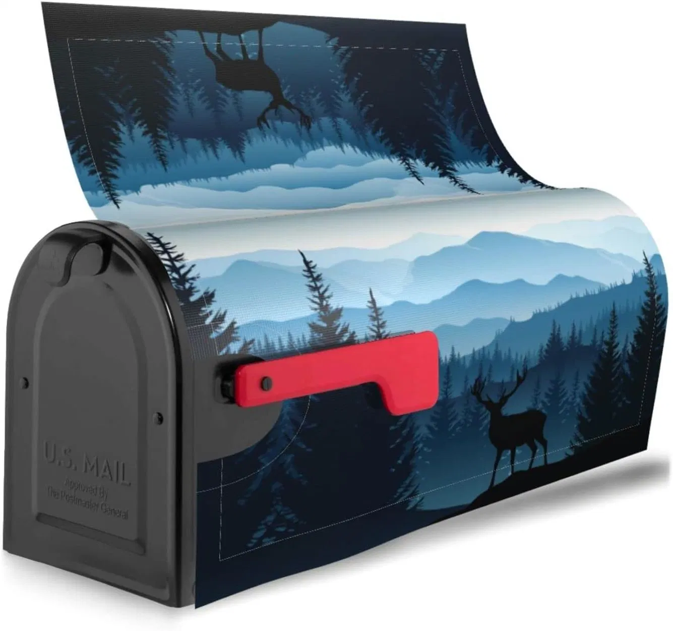 Magnetic Mailbox Cover Blue Mountains Forest Deer Design Post Box Cover Wrap Decoration Garden Outdoor