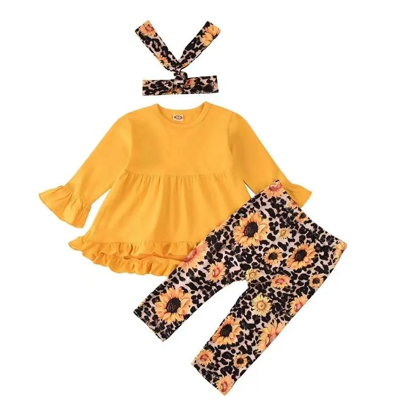 ABC Kids 2023 Toddler Girl Fall Winter Clothes Long Sleeves Ruffle Tunic Dress Top Trousers Leopard Pants Outfit 3PC Clothes Set 10% off