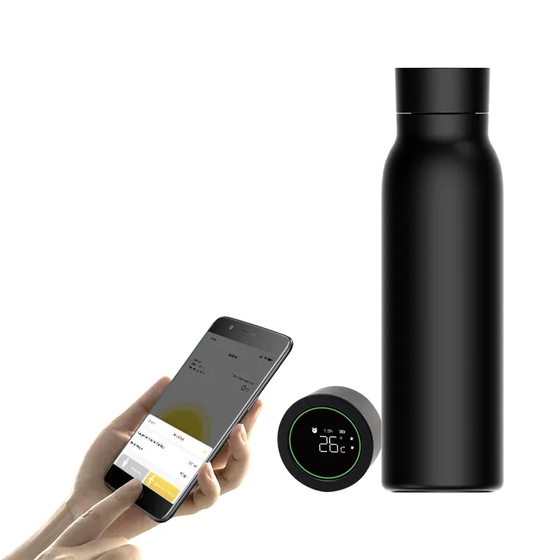 New Tuya 600ml Smart Insulation Black Stainless Steel Cycling Stylish Water Bottle Gym Sports