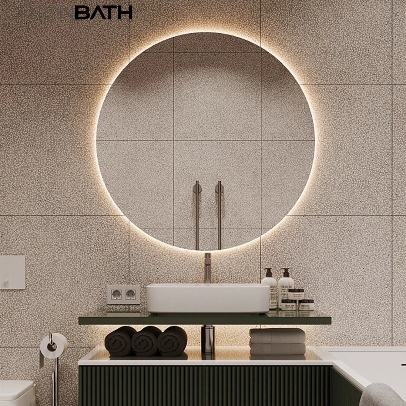 Ortonbath LED Badezimmer Spiegel Licht Eitelkeit Anti Fog Make-up 3000K High Lumen CRI90 warmweiße LEDs Dimmbarer Memory Touch-Taste IP54 Wasserdicht rund