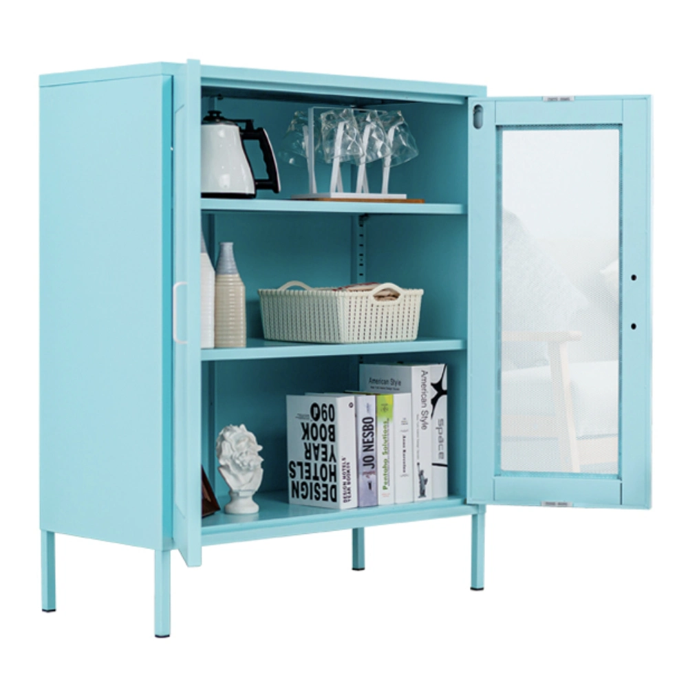 Customized Blue 2 Mesh Door Metal Bathroom Storage Cabinet