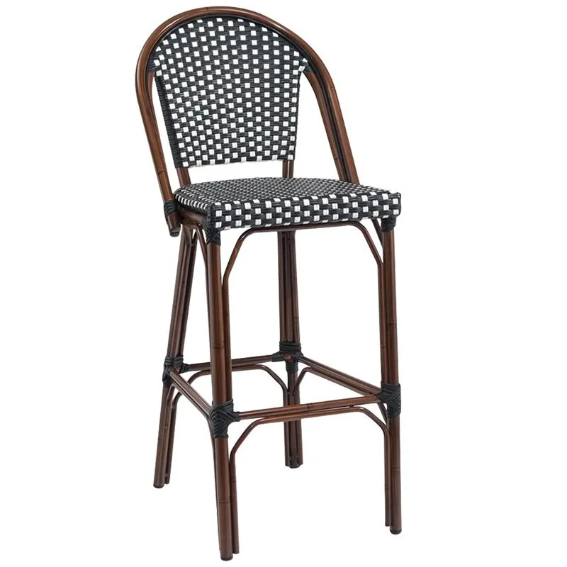 Wholesale/Supplier High quality/High cost performance  Outdoor Aluminum Frame Rattan Dining Chair Bar Stool for Coffee Shop Outdoor Furniture Wicker Bistro High Bar Chair