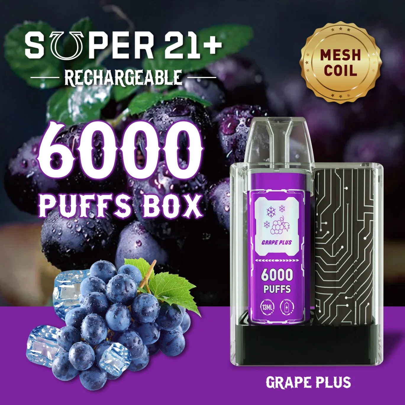 New High quality/High cost performance  Disposable/Chargeable Vape 6000puff Fruit Flavors E Liquid Electronic