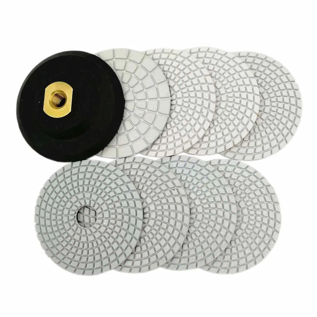 4 Inch Diamond Wet Polishing Pad Set of 7PCS Plus a Rubber Backer for Marble Granite Stone