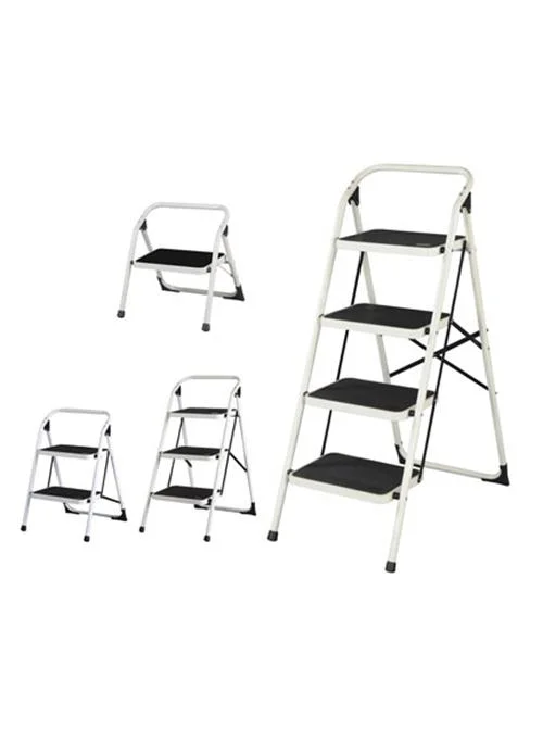 White Single Step Metal Stool Ladder with 3 Steps